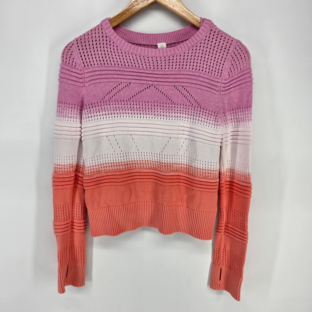 Ivivva Sweater‎ Girls 14 Pink Ombre Pointelle Knit Long Sleeve Thumbhole IG3599S